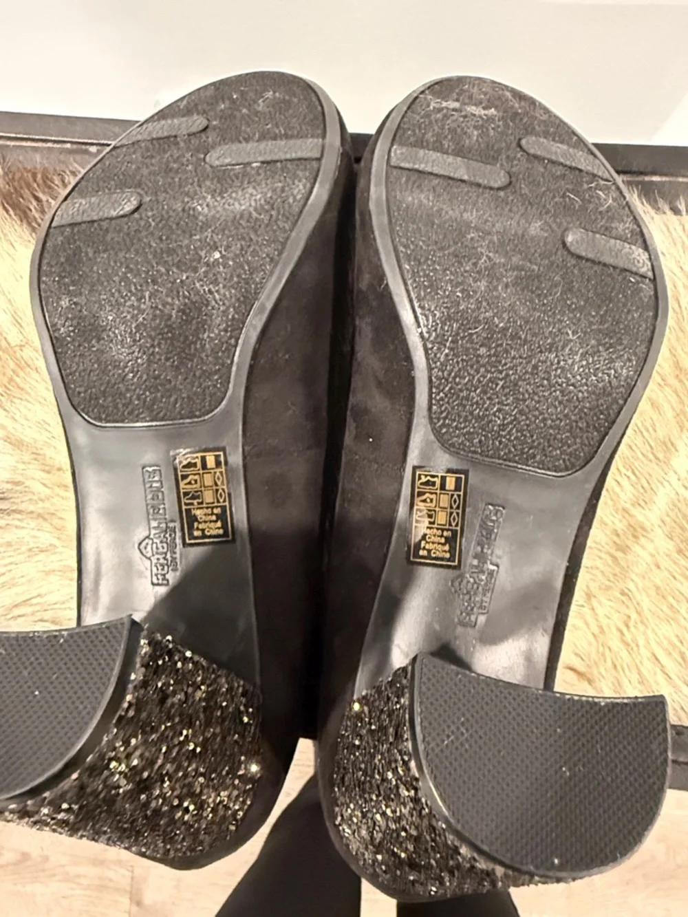 Fergalicious Black Suede Pumps with Glitter Block Heels - Picture 5 of 5